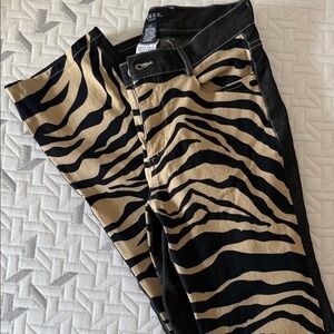 Guess Zebra Print Boot Cut Pants - Black and Tan